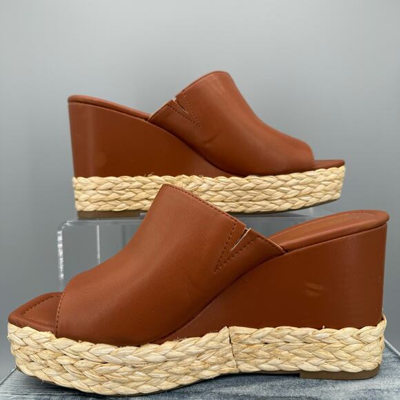 NEW Kenneth Cole Reaction Women’s Maria Mule Wedge Sandals Cognac Size 9.5 - Picture 2 of 12